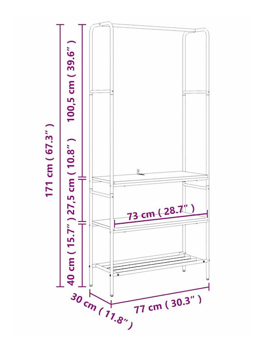 vidaXL Гардеробна стойка Сив 77x30x171см