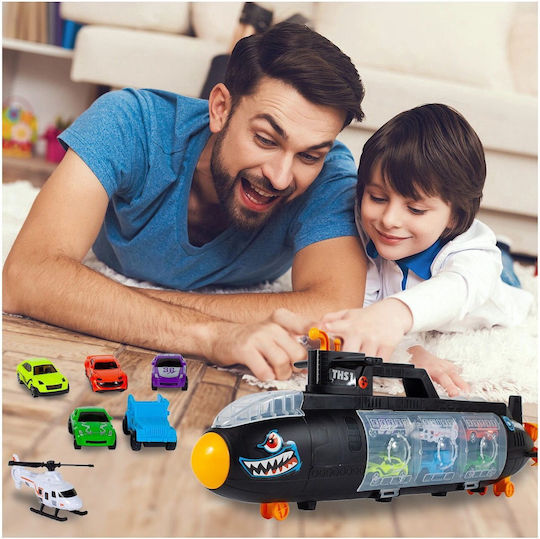 Isp Parcare pentru Copii Likesmart Shark Submarine Mașinuță Cu Mânere de Transport Propulsor Rotativ 5 Mașini Helicopter Negru