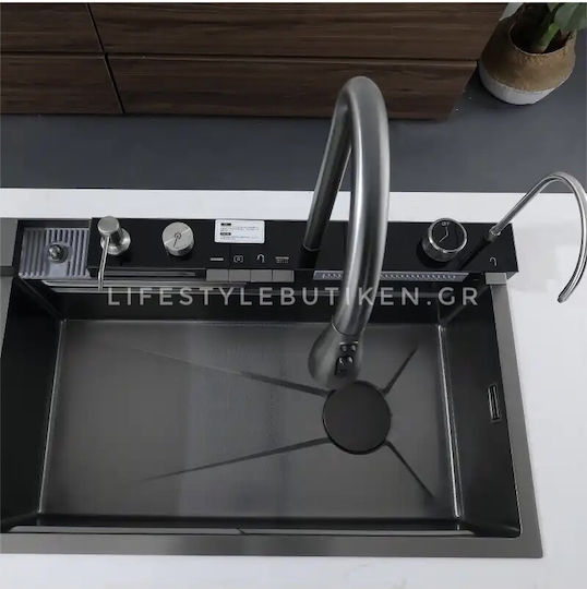 Naron Nr6521 Επικαθήμενος Νεροχύτης Inox Brushed με Μπαταρία Μ75xΠ46cm Γκρι