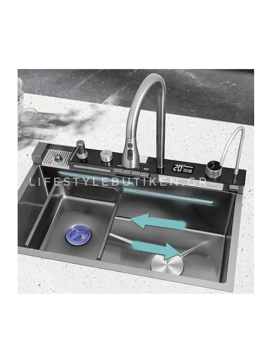Naron Επικαθήμενος Νεροχύτης Inox Brushed με Μπαταρία Μ75xΠ46cm Γκρι