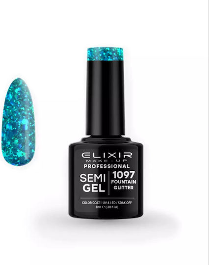 Elixir Ημιμόνιμο Βερνίκι Νυχιών Τιρκουάζ με Glitter 8ml