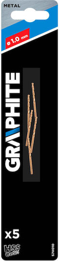 Graphite Set of 5 Diamond Drills Cobaltium with Cylindrical Shank for Metal