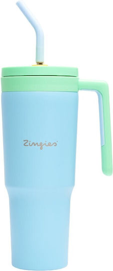 Zingies Handled Tumbler Θερμός Ανοξείδωτο / Πλαστικό BPA Free 1.18lt Pink με Καλαμάκι και Λαβή