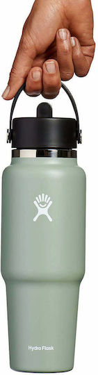 Hydro Flask Широка Уста Пътна Бутилка с Капак със Сламка Термос 946мл Агаве с Сламка