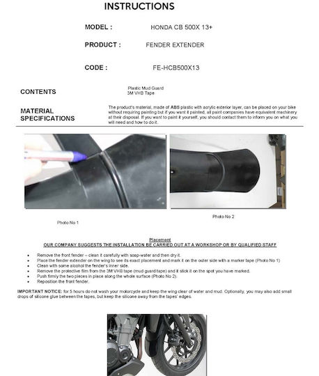 Front Fender Extension Honda Cb500x 2013-2018