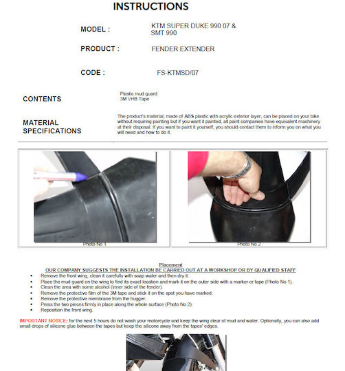 Prelungire Aripă Față Ktm 950/990 Smt 2005-2014