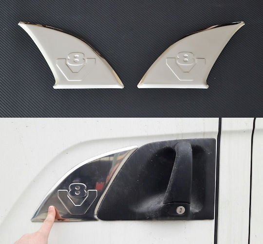3D Mirror Polished Stainless Steel Handle Cover V8 Embossed Set of 2 Pieces Left Right Side Scania P R G 200416