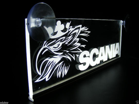 Decorative Laser Engraved Cabin Sign Blue Led 24v Scania 250mm90mm6mm Cable 15m Plug Lighter Socket