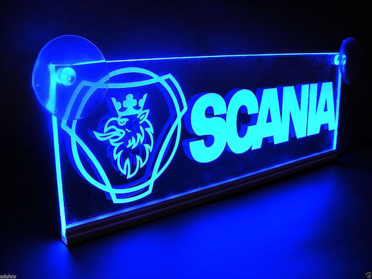 Decorative Laser Engraved Cabin Sign Blue Led 24v Scania 250mm90mm6mm Cable 15m Plug Lighter Socket