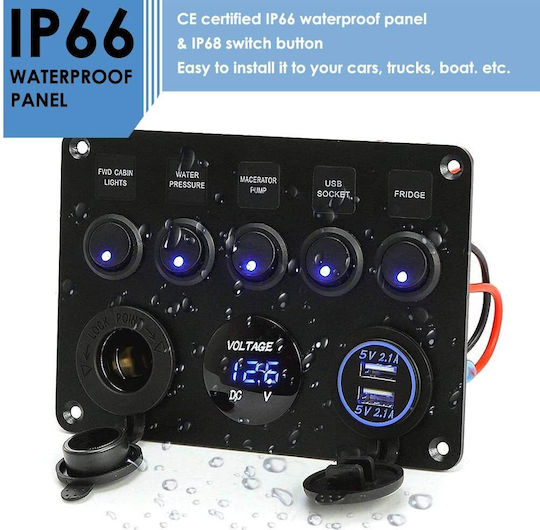 Ip65 Waterproof 12v/24v Toggle Switch Panel Dual Usb Charger Port 4.2a + Lighter Socket + Digital Voltmeter Display