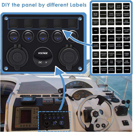 Ip65 Waterproof 12v/24v Toggle Switch Panel Dual Usb Charger Port 4.2a + Lighter Socket + Digital Voltmeter Display