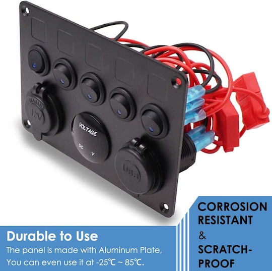 Ip65 Waterproof 12v/24v Toggle Switch Panel Dual Usb Charger Port 4.2a + Lighter Socket + Digital Voltmeter Display