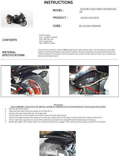 C-Racer Πίσω Φτερό Πίσω Τροχού Μοτοσυκλέτας για Suzuki Hayabusa Μαύρο