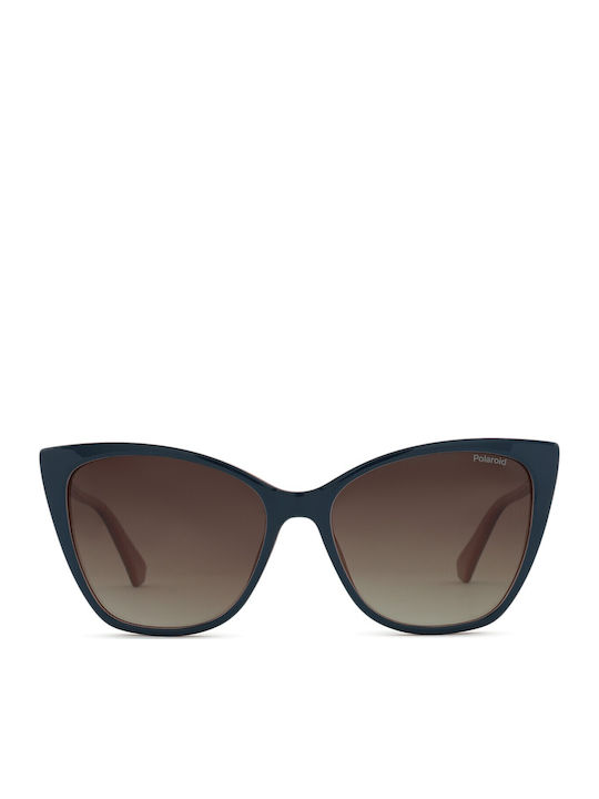 Polaroid Women's Sunglasses with Blue Plastic Frame and Brown Gradient Lens