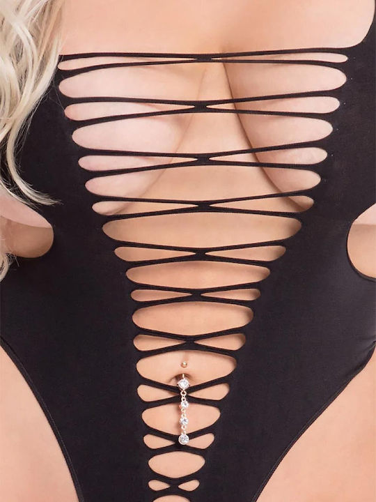 Pink Lipstick Lingerie Plus Size Sexy Bodystocking Gittermuster Schwarz