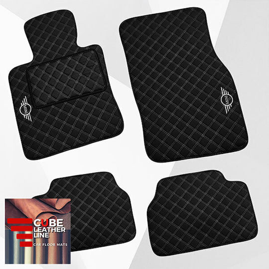 Covoare Auto Mini Cooper UNU 2015 Cu Piele Sintetica Cube Negru Cu Albă Dantelă Albă Cusătură Mini Set 4bucți