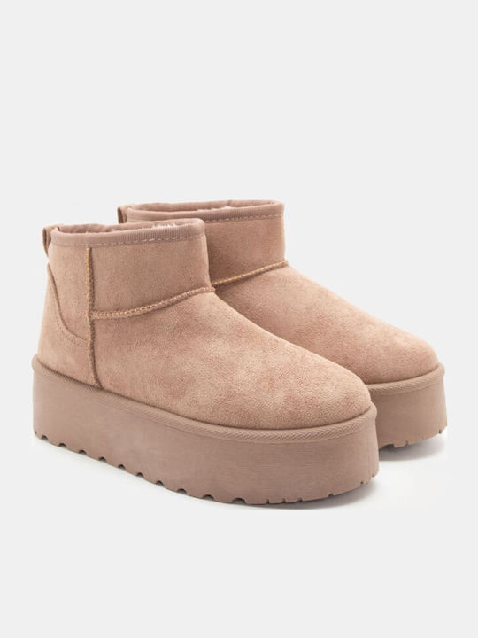 Women's Ankle Boots with Fur Beige