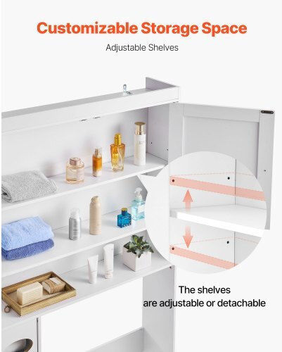 Vevor Floor Bathroom Shelf Wooden White