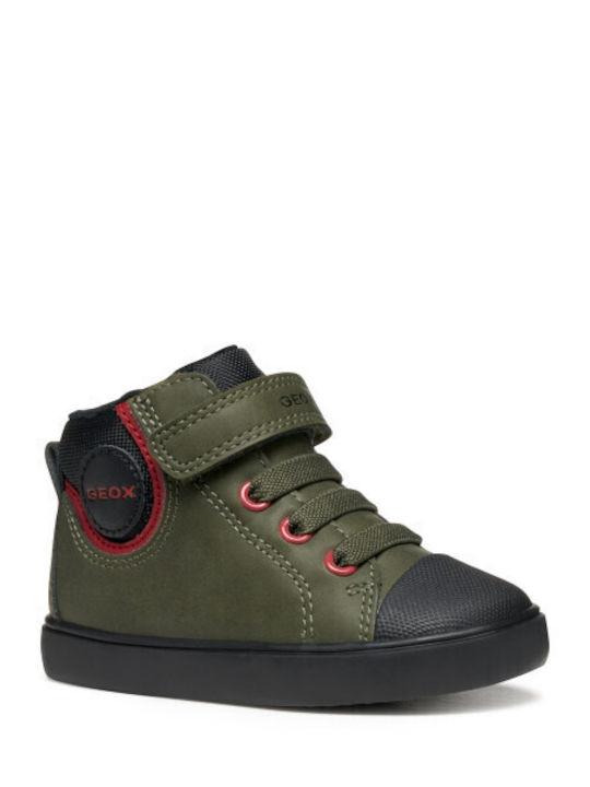 Baby Gisli Leather Kids Boots with Velcro Green