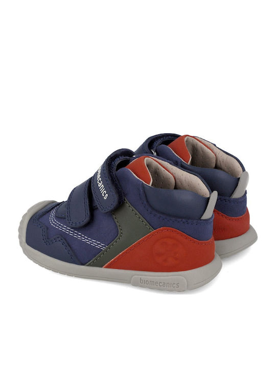Ocean Anatomical Leather Kids Boots with Velcro Blue