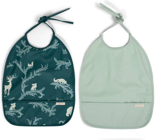 Filibabba Night Wasserdicht Lätzchen Kunststoff mit Spitzenband & Tasche Grün 2Stück