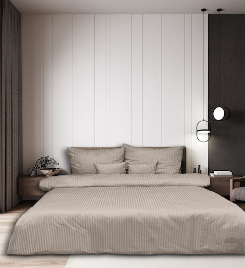 Matex Bettbezug-Set Baumwolle Doppelbett mit 2 Kissenbezügen 200x220 Beige