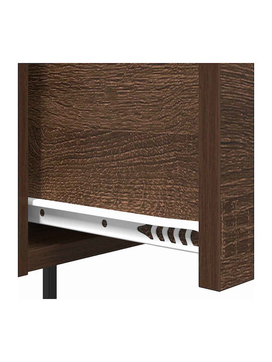 vidaXL Bedside Tables Metal with Glass Surface Brown Walnut 2 Pieces 42x41x56cm