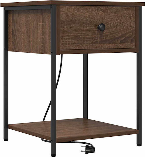 vidaXL Bedside Tables Metal with Glass Surface Brown Walnut 2 Pieces 42x41x56cm