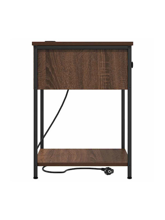 vidaXL Bedside Tables Metal with Glass Surface Brown Walnut 2 Pieces 42x41x56cm