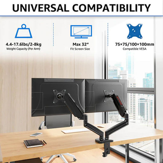 Redragon Monitor Mount Stand Стойка за 2 Монитори до 32" с Рамо Черна
