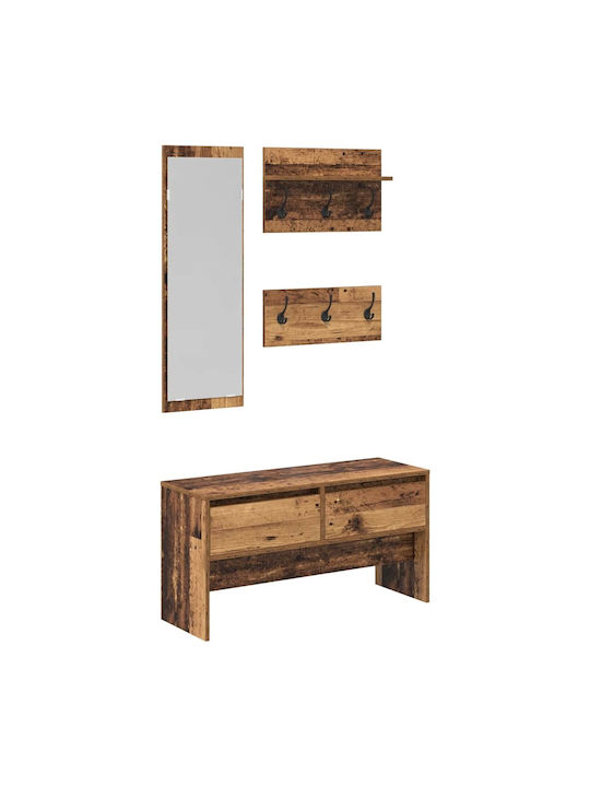 Entry Furniture with Mirror & Bench Coffee 90x31x46.5cm