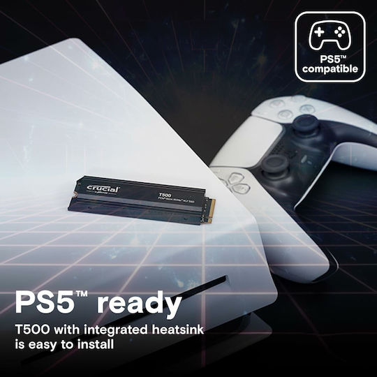 Crucial T500 SSD 4TB M.2 Type with PCI Express 4.0 Connection and Heatsink PS5 Compatible CT4000T500SSD5