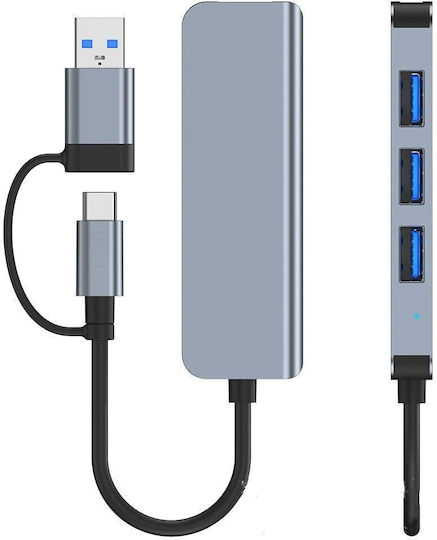 Techsuit Databridge Hub 4 Θυρών USB 3.0 με σύνδεση USB-A Γκρι