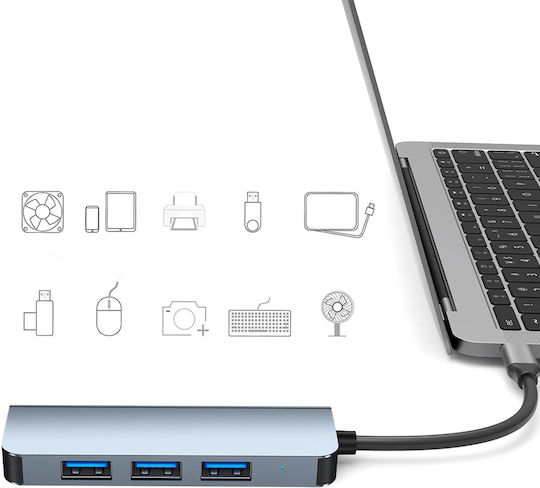 Techsuit Databridge Hub 4 Θυρών USB 3.0 με σύνδεση USB-A Γκρι