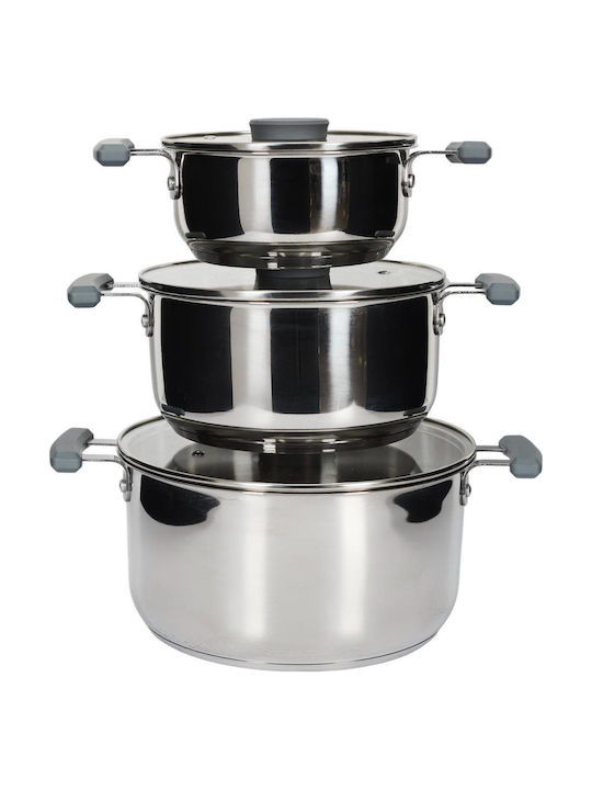 Cook Concept All-in-One X3 Easy Storage Pots Set from Stainless Steel Silver 3 Pieces