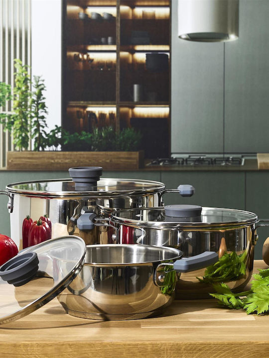 Cook Concept All-in-One X3 Easy Storage Pots Set from Stainless Steel Silver 3 Pieces