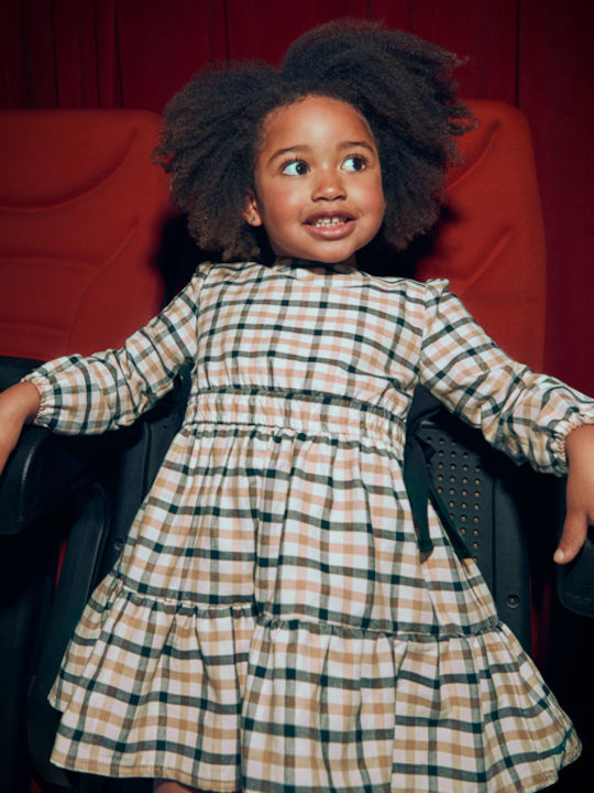 Girls Dress Long Sleeve Checked Set with Coat and Accessories Black