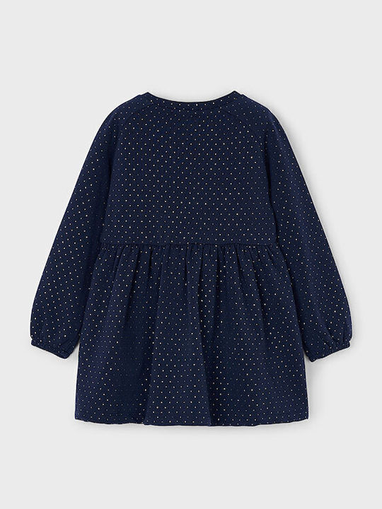 Children's Dress Sweatshirt Long Sleeve Polka Dot Set with Accessories Navy Blue