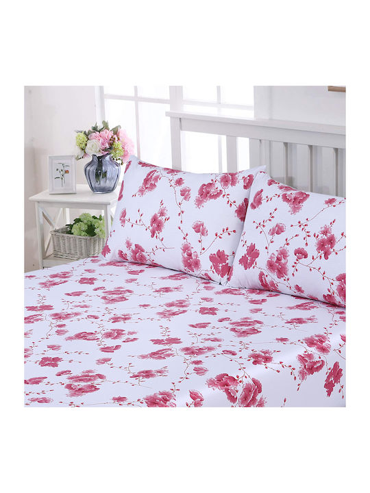 Casa Colori Cearșaf Dublu cu Elastic 140x200+30cm. Cherry Blossom Roz