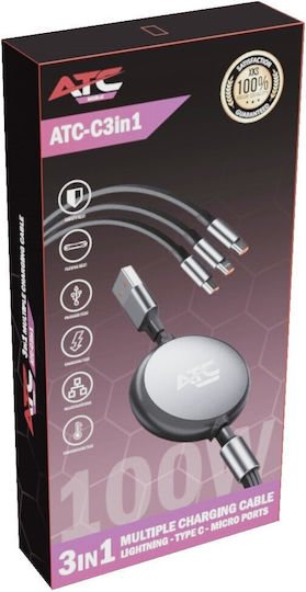 ATC Regular USB to Lightning / Type-C / micro USB Cable 1m (20.003.0005)