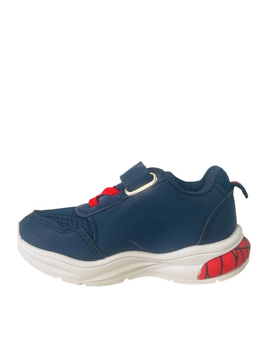 Spiderman Παιδικά Sneakers Ανατομικά με Σκρατς & Φωτάκια Navy Μπλε