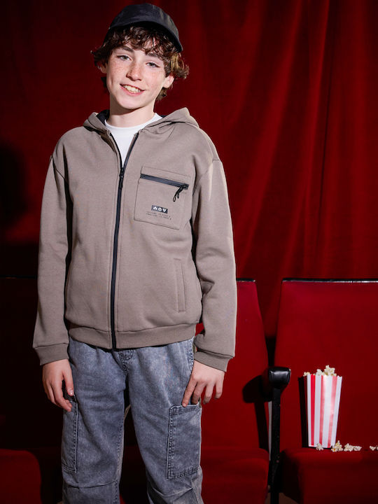 Kids Sweatshirt Cardigan Cotton with Hood Gray-green