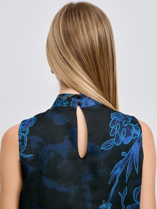 Women's Blouse Sleeveless Floral Blue