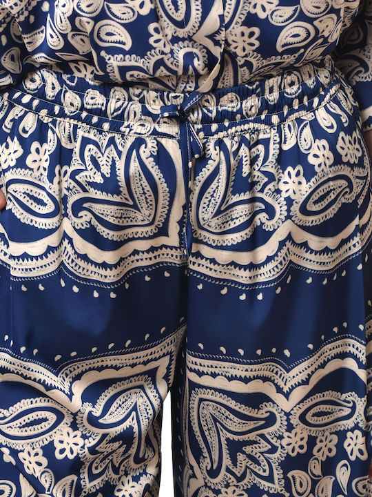 Dama Tesatura Pantaloni cu Elastic Blue