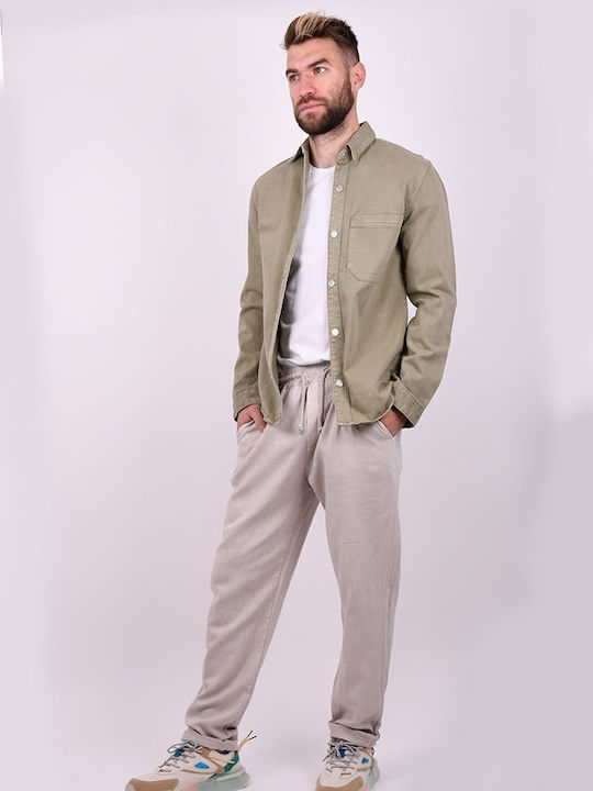 Herrenhemden Langärmelig Overshirt Khaki