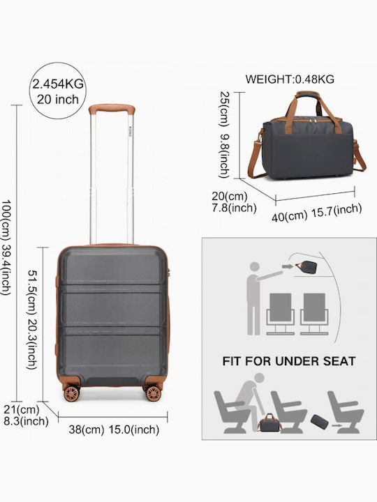 Miss Lulu Travel Suitcases Hard Grey And Brown with 4 Wheels Set of 2pcs
