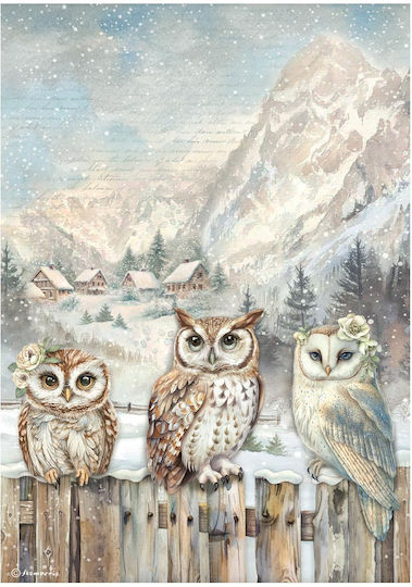 Комплект от 6 Оризова хартия Декупаж Stamperia 21x29см A4 Owl's House