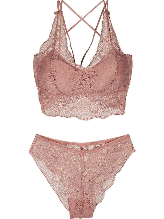 Siya Miting Δαντελένιο Σετ Εσωρούχων Bralette με Slip Μπεζ