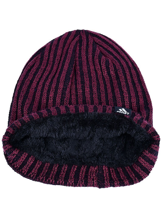Beanie Ανδρικός Fleece Σκούφος Πλεκτός σε Μπορντό χρώμα