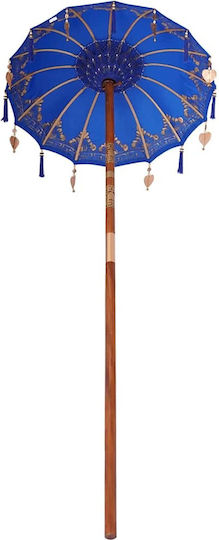 Circular Wooden Blue Garden & Terrace Parasol Φ2.6xΥ2.6m